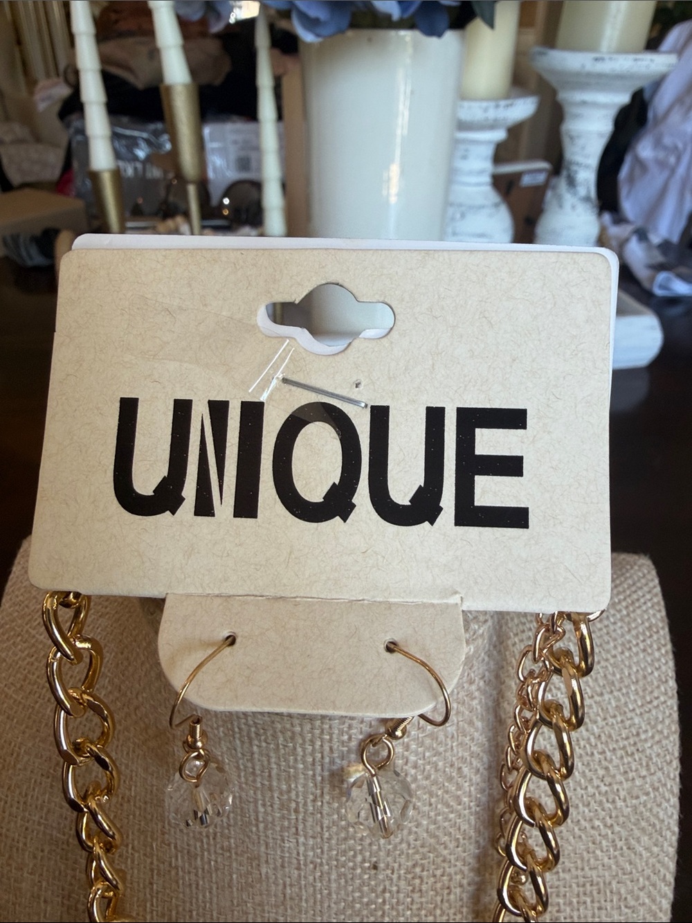 Nique Gold-Chain Cream Floral Necklace with Crystal Accent Earrings - Picture 2 of 7